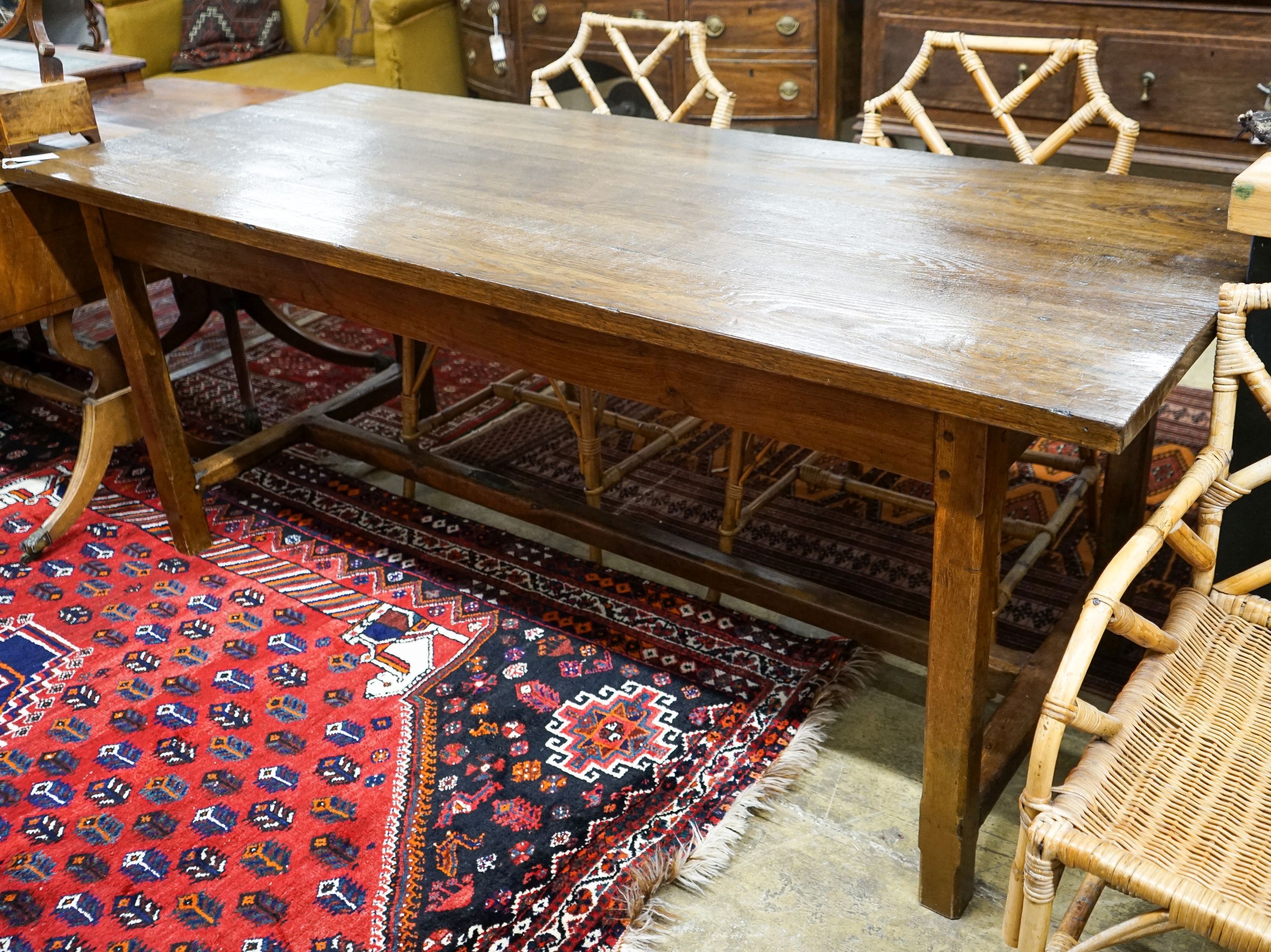 A 19th century French rectangular oak farmhouse table, length 200cm, depth 79cm, height 78cm